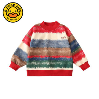 G.duck korean version of parent-child clothing 2025 new autumn and winter colorful striped mother-daughter clothing for a family of three plus velvet thickened red sweatshirt colorful velvet sweatshirt 90 cm (if you have any questions, please contact customer service for details)