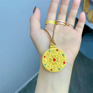 Xingyin heavy industry linlangcai eight treasures compass sand gold pendant cross necklace solid gold sweater chain heavy industry version 40 more kro plate + ruyi rope