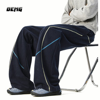 Oemg american contrast color scimitar casual pants men's autumn new trendy straight loose wide leg versatile long sweatpants navy blue xl recommended 110-130jin jin equals 0.5kg