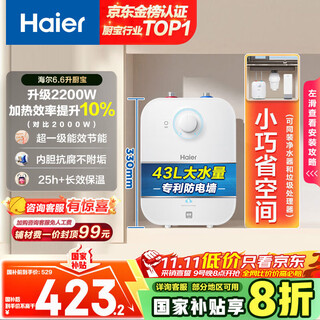 Haier (haier) national subsidy 20% small kitchen treasure electric water heater ec6.6fa good water quality first-class energy efficiency 2200w fast heating small water storage type energy-saving thermal insulation hot water heater for home kitchen