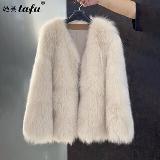 Tafu brand women's fur coat for women 2025 winter new style fox fur thickened young style small fragrance fur coat milk tea color s 85-110jin jin is equal to 0.5 kg