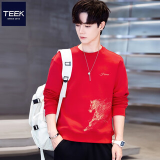 Teek autumn and winter sweater year of the horse ben ming year red clothes men's 2026 new year's happy new year's greetings pure cotton top regular style yw2933 red l