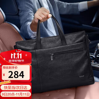 Golf (golf) business briefcase men's soft leather handbag 15.6/16 inch computer bag office business trip shoulder crossbody bag