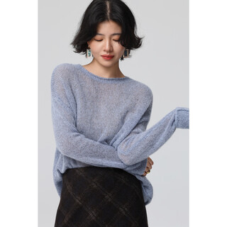 Xingshi wethee 10 cashmere 90 merino fine wool gray blue rolled edge collar autumn and winter thin women's sweater gray blue m