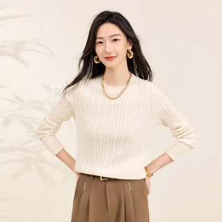 Chunzhu cashmere 2025 autumn and winter round neck cable warm age-reducing comfortable sweater women's high-end cashmere sweater hutt white m (90-110jin jin is equal to 0.5kg)
