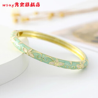 Wsay. authentic beijing cloisonné bracelet for women, enamel thin circle opening, gold-plated hanfu features, counter four-leaf clover, light green oval, oval supermarket