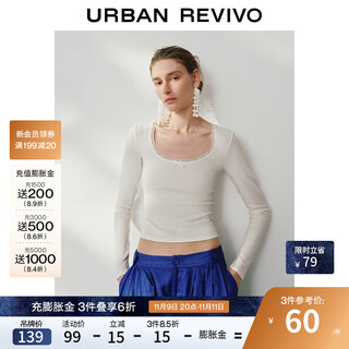 Ur2025 new autumn women's spliced lace short slim long-sleeved t-shirt uwh450100 white m