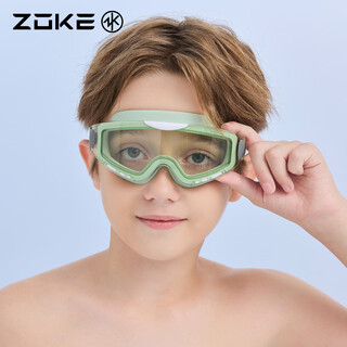Zoke's new children's high-definition waterproof eye-friendly large-frame swimming goggles zoke is fashionable, comfortable and fits professional anti-fog swimming goggles, bean paste green/grey