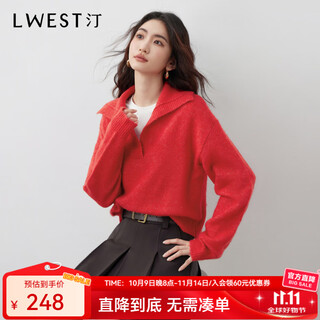 L.west red sweater women's 2025 winter new atmosphere temperament lapel loose slim pullover top red m 100-110jin jin is equal to 0.5 kg