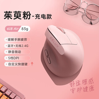 Colorful (delux) m618air ergonomic vertical wireless mouse charging silent office notebook desktop computer large hand unisex vertical hand mouse m618air dual mode wireless bluetooth rechargeable cornus powder m618air rechargeable model