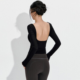 Luluuvttoh spring and autumn backless yoga clothes with bra pads for women 2025 new pilates fitness long sleeve tops black fixed chest pads m (recommended 100-110 jin jin equals 0.5 kg)