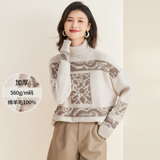 Jinju hongyun 100% sheep wool thickened sweater autumn and winter new lapel jacquard warm wool sweater women's knitted sweater