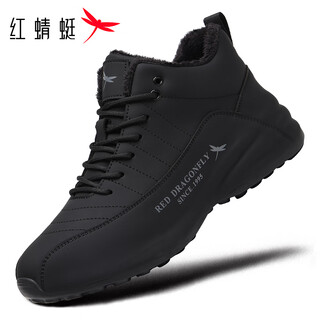 Red dragonfly sports shoes men's winter velvet warm running shoes thick-soled shock-absorbing lightweight soled shoes exd450571 black 40