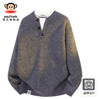 Big-mouthed monkey (paul frank) fake two-piece henry collar sweater men's autumn and winter new trendy brand loose sweater warm solid color casual top gray autumn new product m recommended 90-115jin jin equals 0.5 kg