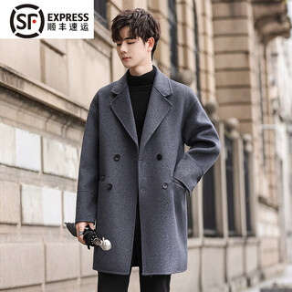 九牧王男士双面呢大衣2025中长款秋冬季羊毛外套羊毛呢子风 灰色 M 170建议100-120斤