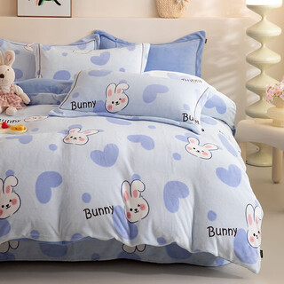 Mercury series home textiles 2025 new type a winter warm cotton velvet four-piece set flannel baby velvet quilt cover velvet bedding love rabbit-lan 1.2m quilt cover 150x200 three-piece set