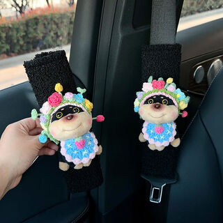Litian hairpin bee dog car seat belt children's anti-strangle shoulder cover doll car car all seasons cute decoration hairpin pollen pocket eye-catching - 2 black lamb velvet shoulder covers