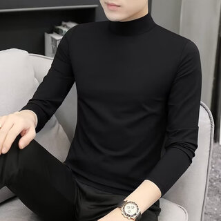 Septwolves wolf shadow modal half turtle neck long sleeve t-shirt men's spring and autumn thin slim fit bottoming shirt mid collar winter clothes men half turtle neck long sleeve black m recommended 85-100 jin jin equals 0.5 kg