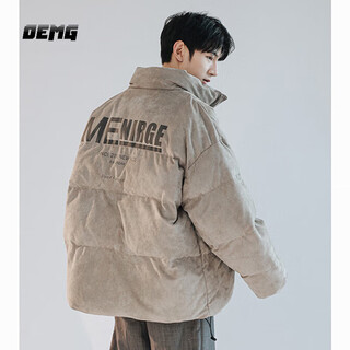 Oemg stand collar cotton coat men's winter thickened american retro couple cotton coat trendy brand loose casual bread coat cotton jacket brown gray high quality xl recommended 125-140jin jin equals 0.5 kg