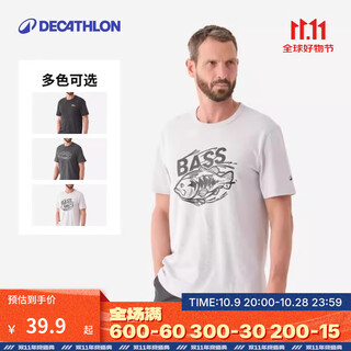 Decathlon men's t-shirt pure cotton casual sports loose round neck short sleeve men's bottoming fishing trend white - domineering black bass m
