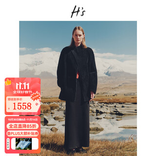 H's黑色两面穿皮衣女25冬新款高级设计感老钱风直筒廓形外套夹克 黑色 M