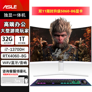 ASLE电竞游戏一体机电脑32寸2K高刷曲面屏i7独显4060游戏玩家3D建模绘图设计渲染 13代i7-32G-1T 独显4060-8G 32英寸-2K曲面屏