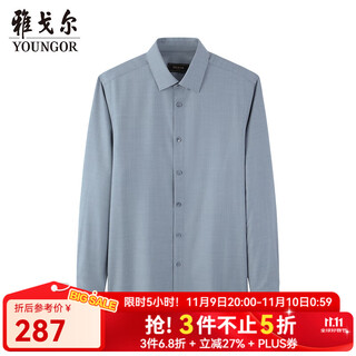 Youngor shirt men's autumn and winter young men's long-sleeved shirt wool blended fabric machine washable shirt light blue plain vlqw119709iba 40 (175/92a)