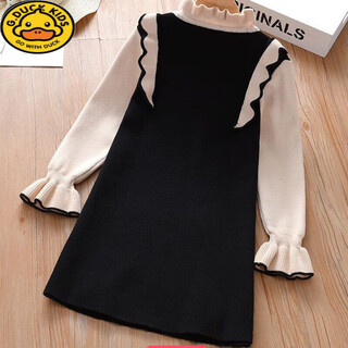 G.duck girls knitted dress spring and autumn new style autumn style autumn little girl korean princess skirt sweater dress xxn-6144 black 140 cm