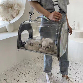Cat bag, transparent carrying bag, car-mounted cat, breathable space capsule, pet backpack, portable cross-body cat cage, large blue size (comes with velvet pad + shoulder strap), suitable for 10 jin jin equals 0.5 kg, inner dog 15 jin jin equals 0.5 kg, cat