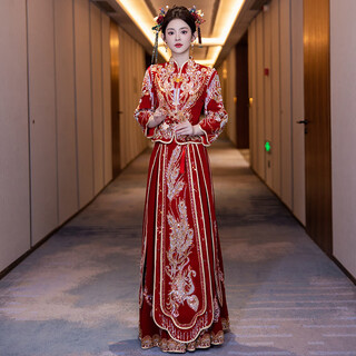 Roar uthaug xiuhe clothing bride dragon and phoenix hanging 2025 new wedding toast dress wedding dress out of the pavilion slim dress skirt xh1721 xifeng no headdress s