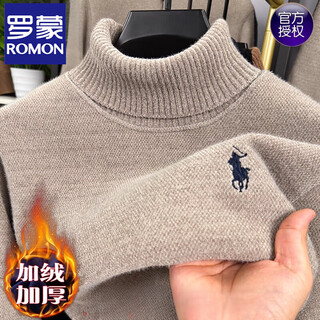 Romon turtleneck sweater for men 2025 new autumn and winter warm plus velvet thickened knitted bottoming sweater for men trendy camel xl 175/52 recommended 135-150jin jin equals 0.5 kg
