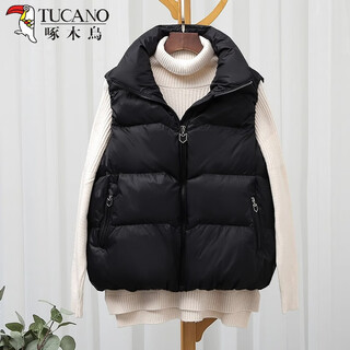 Woodpecker large size down cotton jacket vest women's autumn and winter style korean design pocket sleeveless vest vest jacket black thin lightweight l recommended 95-110jin jin is equal to 0.5 kg
