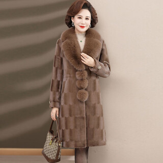 Nuo wei middle-aged and elderly women's foreign style imitation mink velvet coat large size foreign style mother's winter fur all-in-one thickened warm coat camel xl recommended 90-115jin jin equals 0.5kg (selected quality)