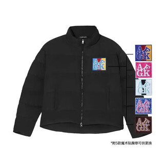 Afgk2023fw velcro down padded jacket, fun hoodless stand collar, versatile casual winter down padded jacket, black (three standard items will get five velcro patches) s