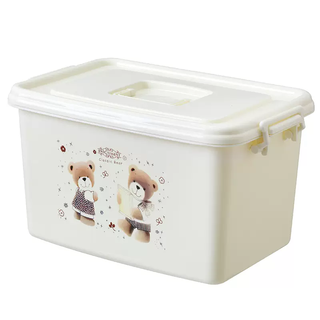 Yusenyi plastic outdoor box organizing box toy storage large portable sundries storage household covered clothes beige bear print 10-super cost-effective three-piece set (large 390-large 390