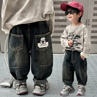 男童牛仔裤春秋2025新款帅气儿童超软休闲长裤男宝宝秋季百搭裤子 蓝灰色-春秋款 cm 90