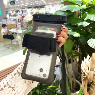 Tkhe arm strap mobile phone waterproof bag transparent diving cover with touch screen universal swimming bag sealed air bag anti-sinking rider arm strap waterproof bag black