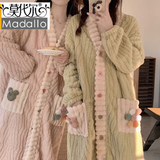 Modal women's winter coral velvet loose warm thickened long pajamas sweet cardigan home clothes can be weared outside rainbow pajamas - green one size (recommended 80-150 jin jin equals 0.5 kg)
