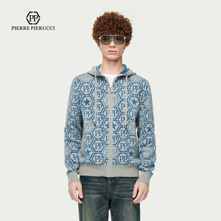 Pp pierre pieruccipp light luxury men's autumn and winter full version jacquard new hooded cardigan sweater casual jacket gray floral version l /52/(180/96a)
