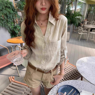 Zuoxu old money style relaxed wide linen long-sleeved shirt for women 2026 spring and autumn design slim casual versatile jacket linen color m (95-105jin jin is equal to 0.5 kg)