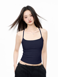 Iiiamx navy blue camisole with breast pads for women 2025 summer beautiful back underwear with hot girl tops navy blue s recommended 85-100jin jin equals 0.5 kg