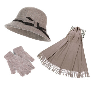 Saiximan's new middle-aged and elderly women's winter hat plus velvet hat to keep warm, fashionable and versatile, 3163 camel color, velvet-free, adjustable (hat + scarf + gloves)