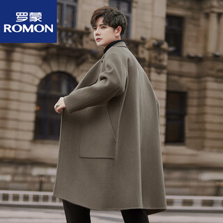 Romon double-sided woolen coat men's mid-length korean style over-the-knee woolen windbreaker cashmere coat winter thickened british gray green s recommended 120jin jin is equal to less than 0.5kg