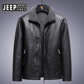 Jeep spirit jeep leather jacket men's jacket spring and autumn casual plus velvet lapel plus fat plus size fat man autumn and winter men 6917 black xl recommended 115-130jin jin equals 0.5 kg
