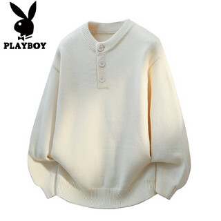 Playboy (playboy) original henry collar sweater men's autumn american cleanfit sweater jacket couple style retro versatile sweater white xl 180