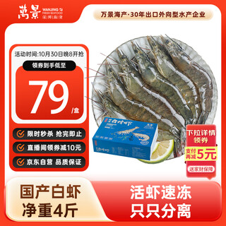 Wanjing north seafood frozen white shrimp domestic white shrimp single frozen no ice net weight 4jin jin is equal to 0.5kg 100-120 pieces family dinner