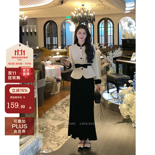 恣禾凌茜【玛德琳公馆】小香风蝴蝶结套装裙丝绒半身裙短外套秋季轻奢 黑色 半身裙 （25天内发） XS