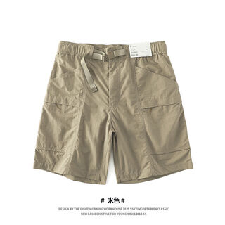 夏季户外工装机能短裤男沙滩裤速干干轻薄五分裤女宽松五分直筒休 米白色DK463870 S S建议120斤以下