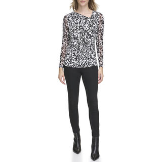 Calvin klein women's knitted long sleeve printed shirt black/white small