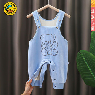 G.duckkids brand baby overalls plus velvet spring, autumn and winter baby diaper-free warm pants for boys and girls one-piece belly protector official boneless plus velvet warm pants bear blue 73cm 1-6 months